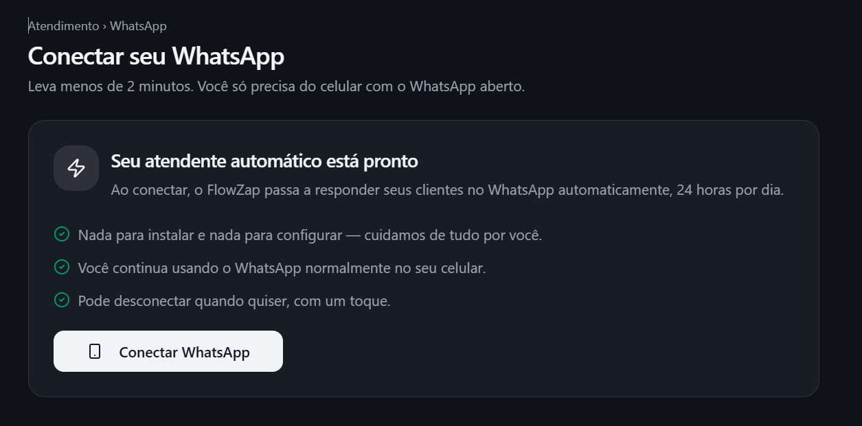 Tela para conectar o WhatsApp ao FlowZap
